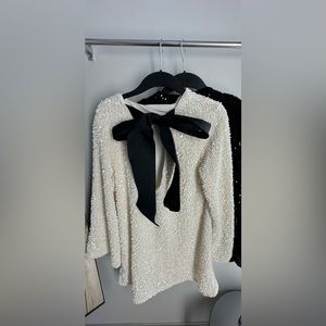H&M White Sequin Tie Back Bow Dress Medium